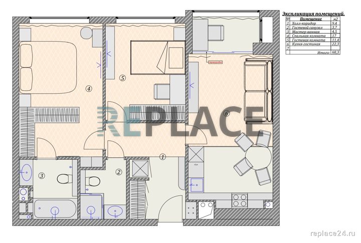 3-комнатная квартира, 68,3 м² — фото 44