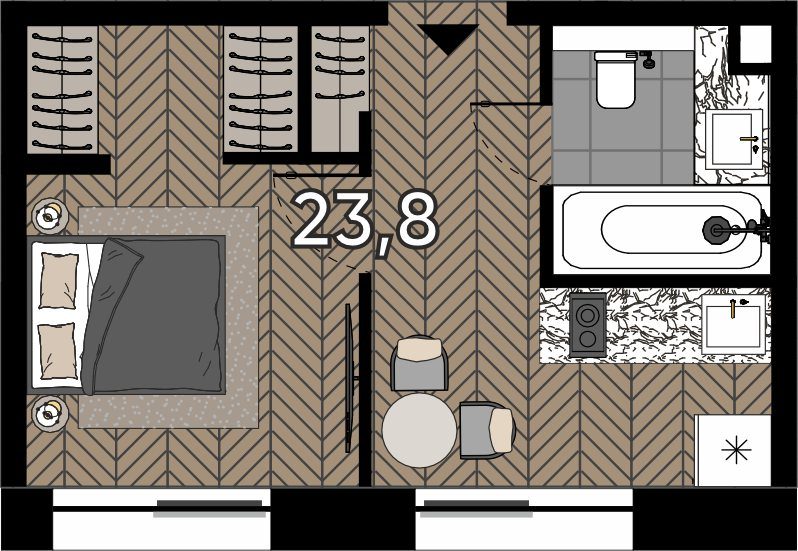 Апартаменты-студия, 23,8 м²