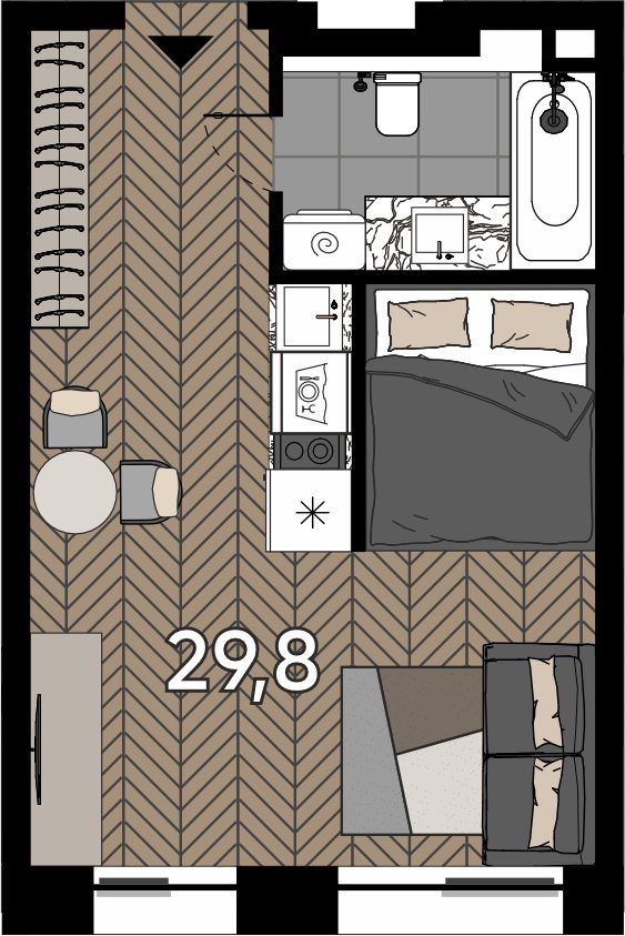 Апартаменты-студия, 29,8 м²