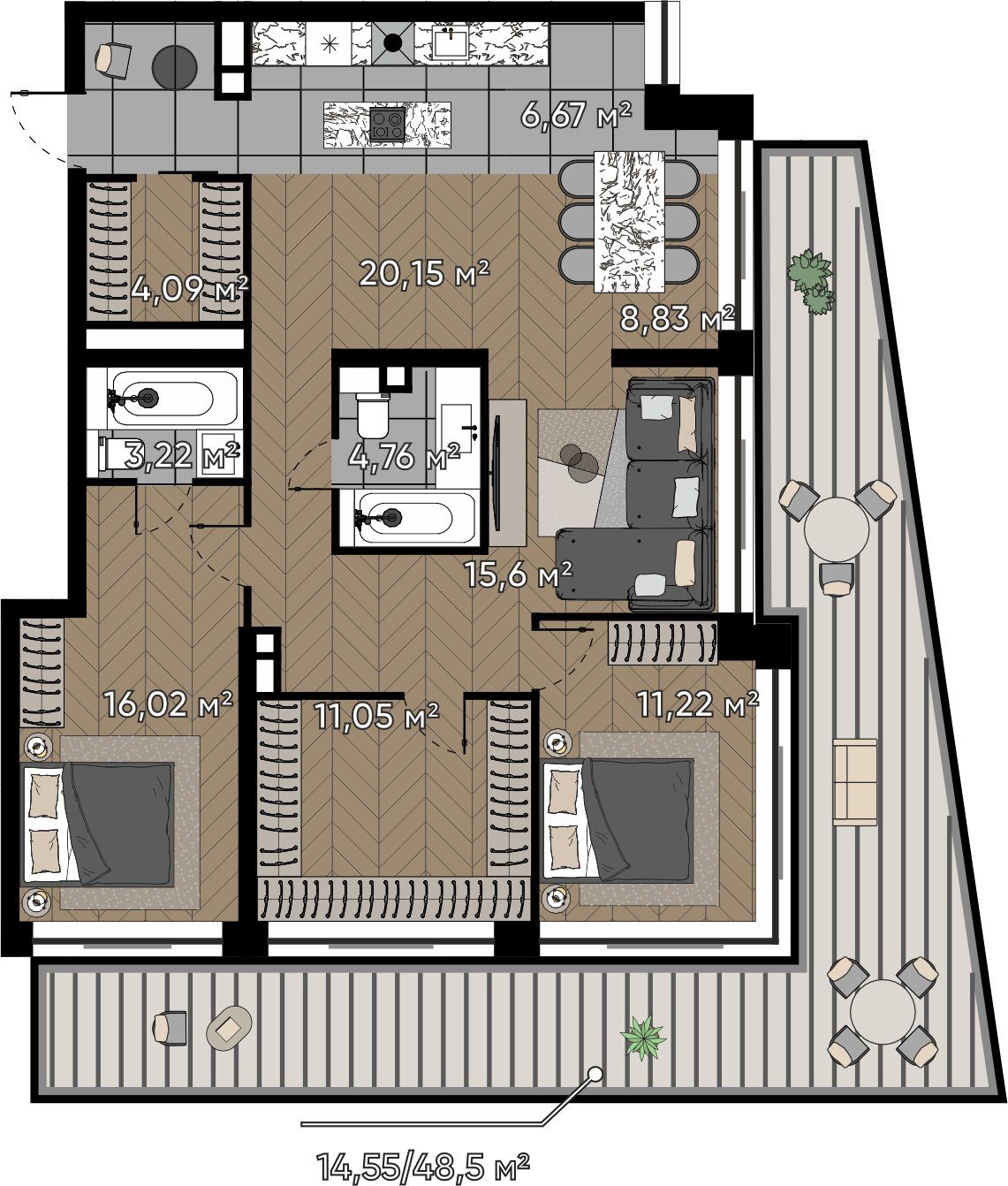 4-комнатная квартира, 116,2 м²