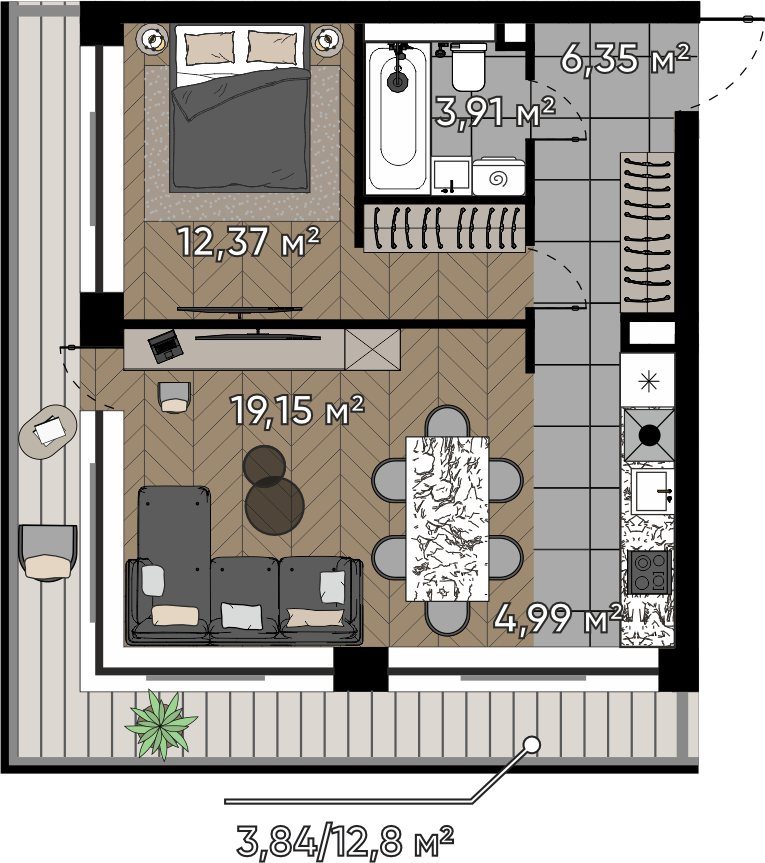 2-комнатная квартира, 50,6 м²