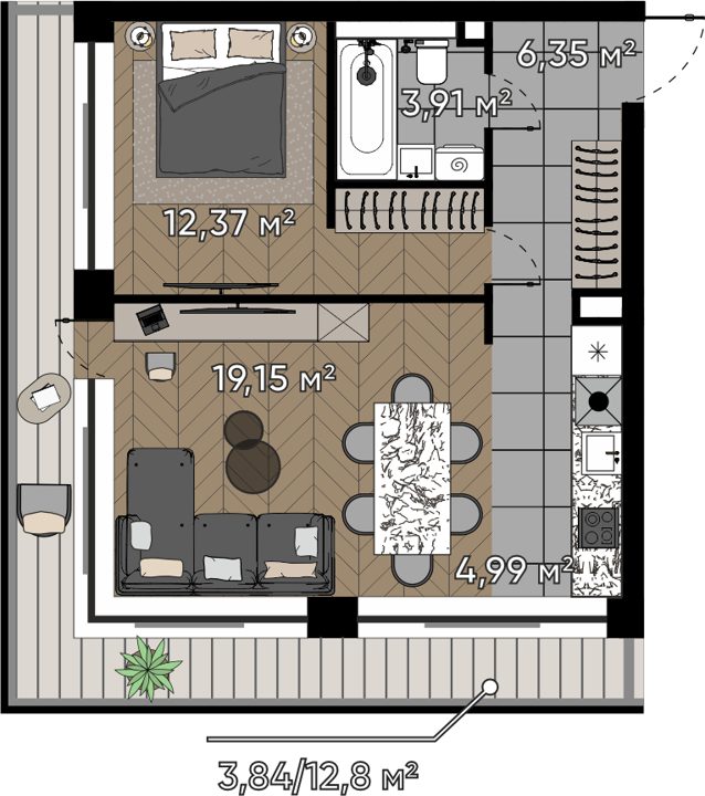 2-комнатная квартира, 50,6 м²