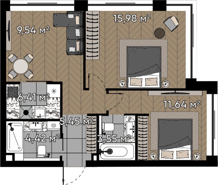3-комнатная квартира, 57 м² — фото 2