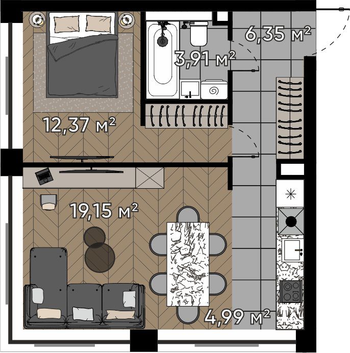 2-комнатная квартира, 46,8 м²