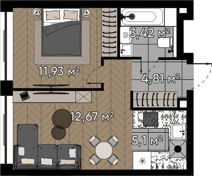 2-комнатная квартира, 37,9 м²