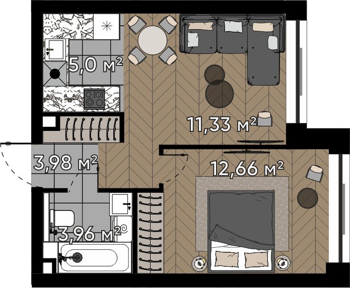2-комнатная квартира, 36,9 м²