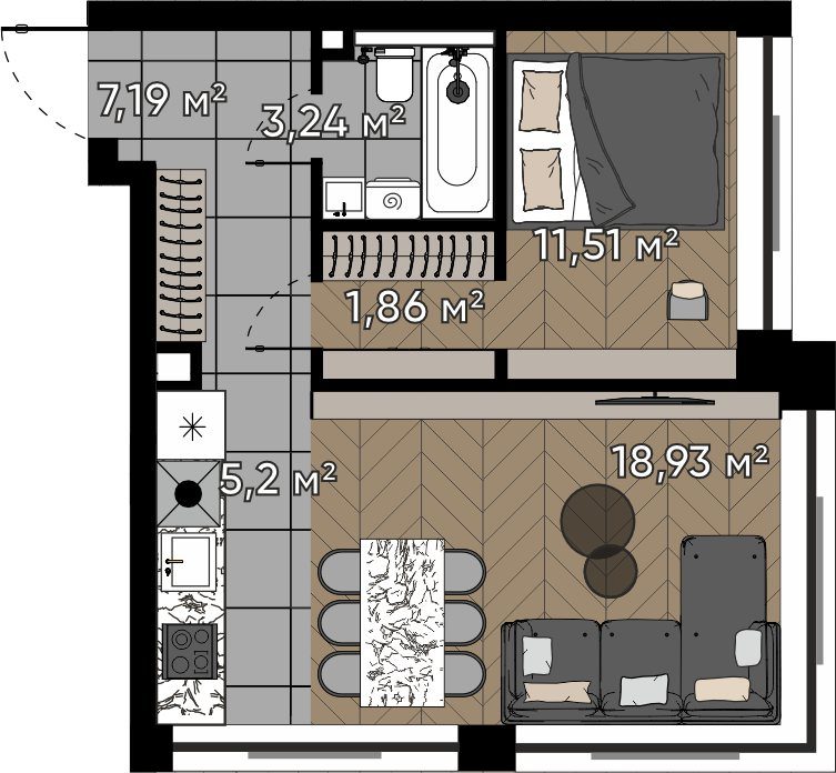 2-комнатная квартира, 47,9 м²