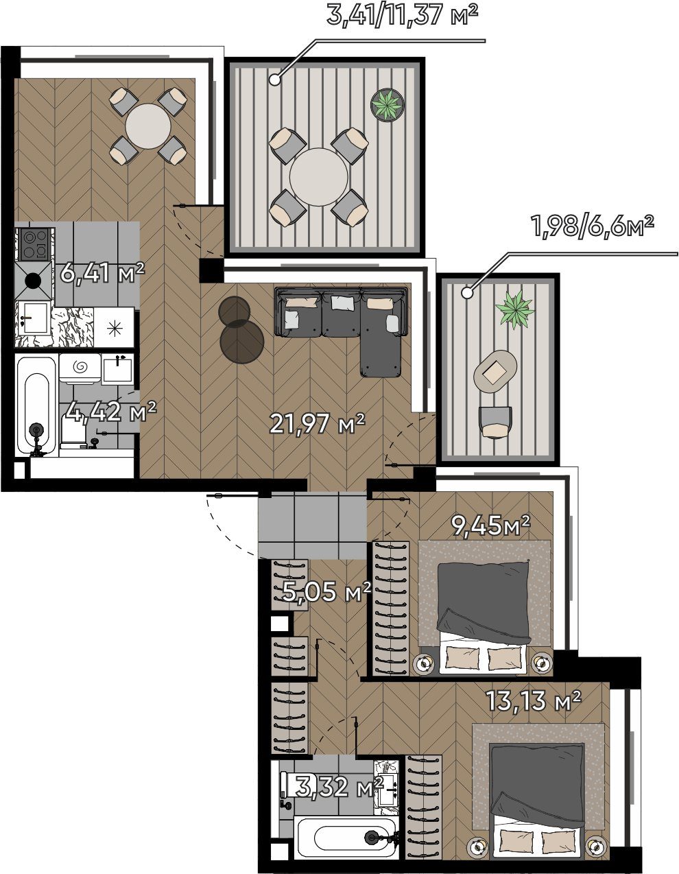 3-комнатная квартира, 69,1 м²