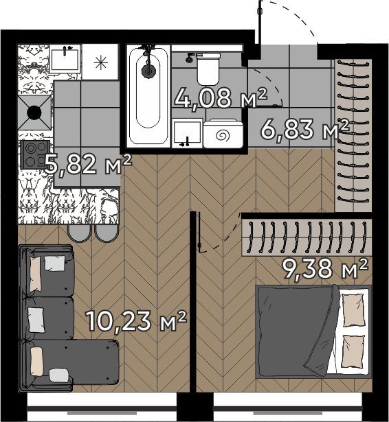 2-комнатная квартира, 36,3 м²