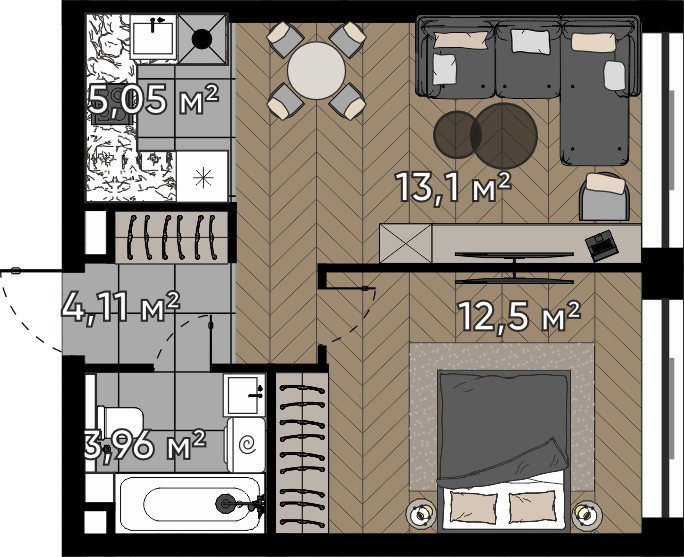 2-комнатная квартира, 38,7 м²