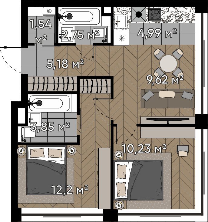 3-комнатная квартира, 50,4 м²
