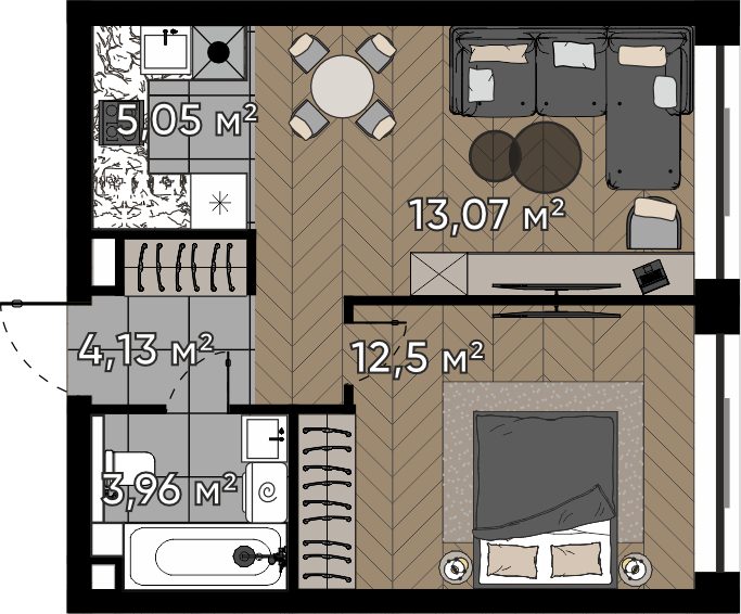 2-комнатная квартира, 38,7 м²