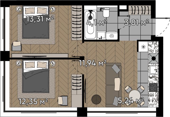 3-комнатная квартира, 50,8 м²