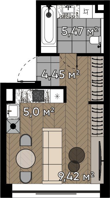 Квартира-студия, 24,3 м²