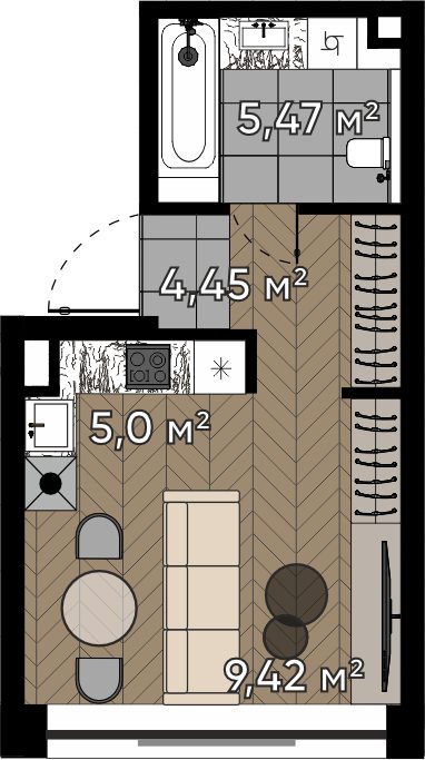 Квартира-студия, 24,3 м² — фото 1
