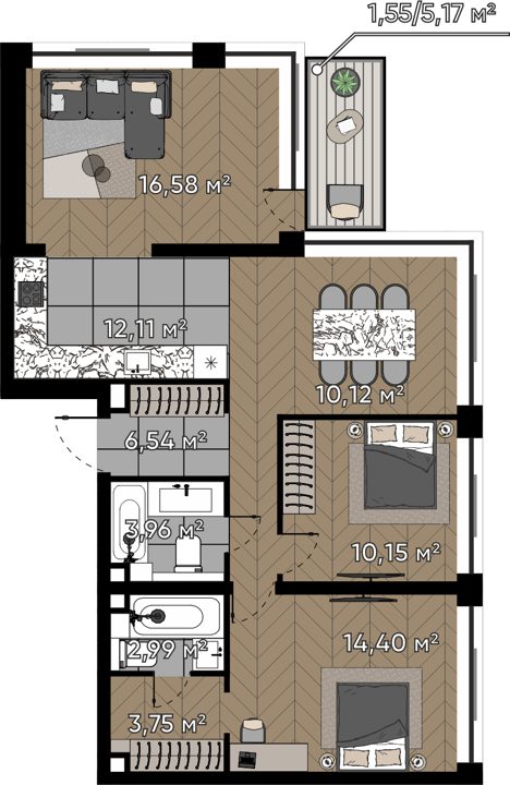 4-комнатная квартира, 82,2 м²