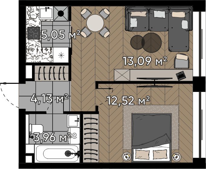 2-комнатная квартира, 38,8 м²