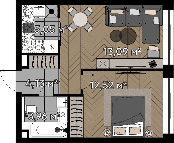 2-комнатная квартира, 38,8 м²