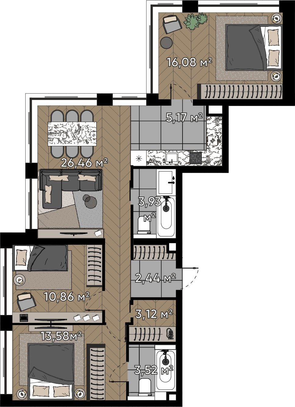 4-комнатная квартира, 85,2 м²