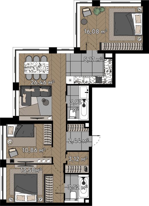 4-комнатная квартира, 85,2 м²