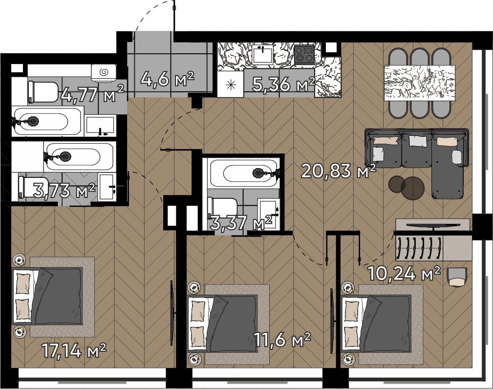 4-комнатная квартира, 81,6 м²