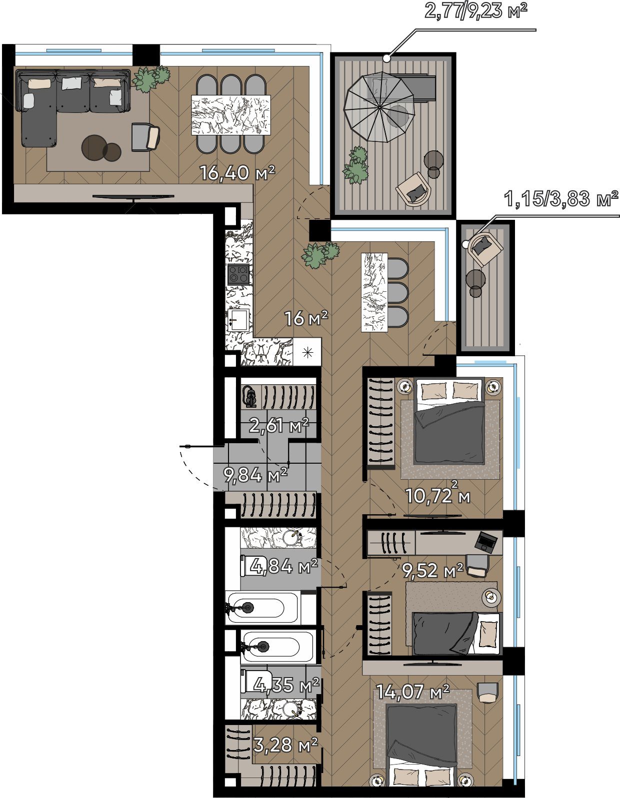5-комнатная квартира, 94,5 м²