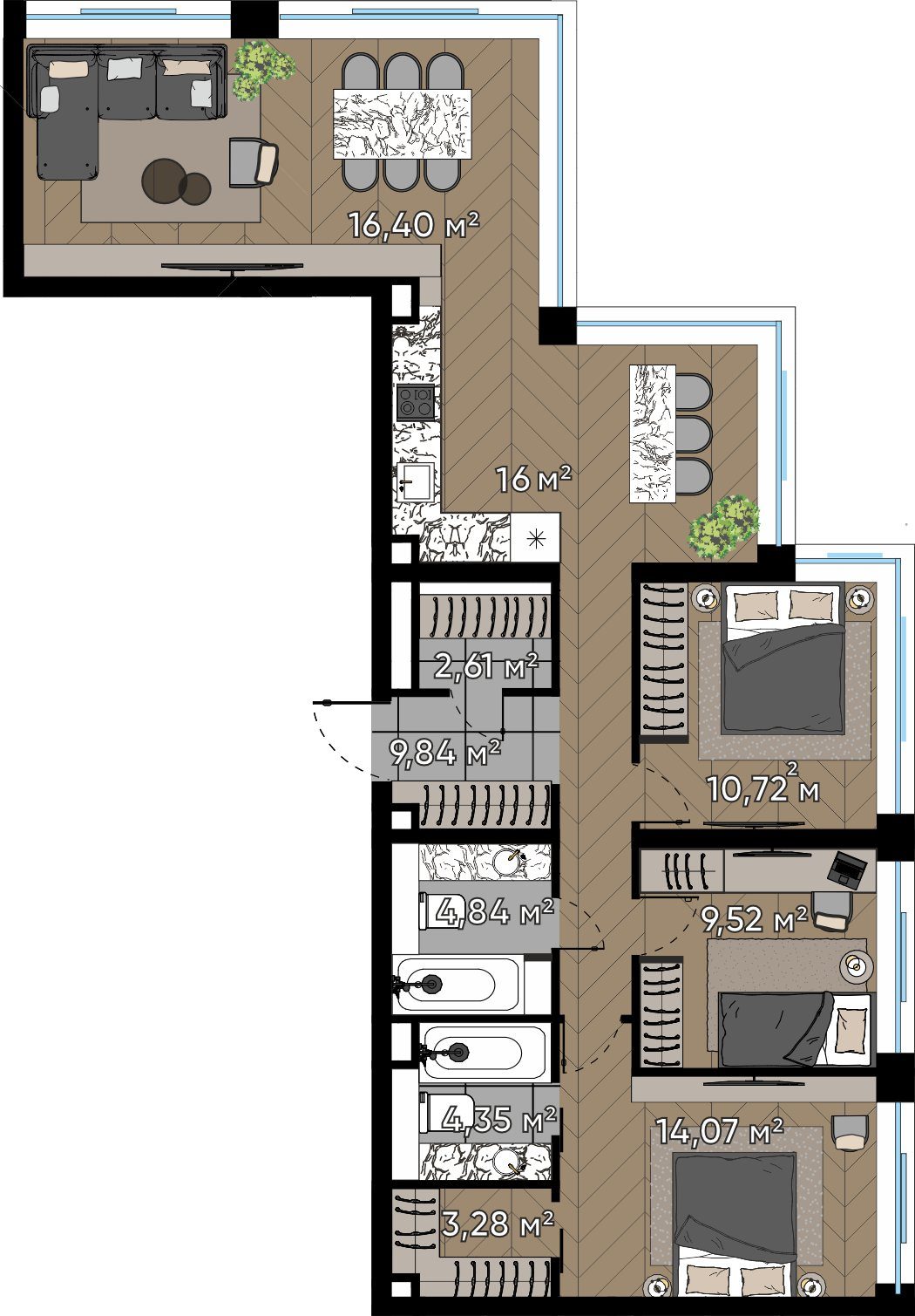 5-комнатная квартира, 90,5 м²