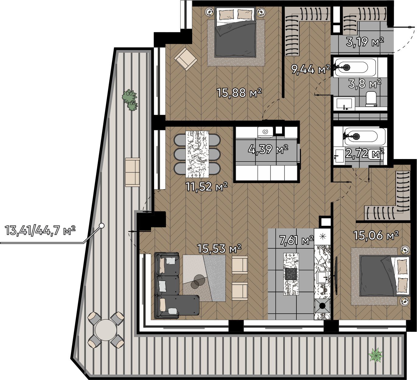 4-комнатная квартира, 102,5 м²