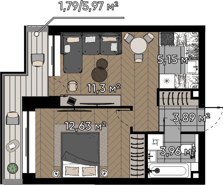 2-комнатная квартира, 38,6 м²