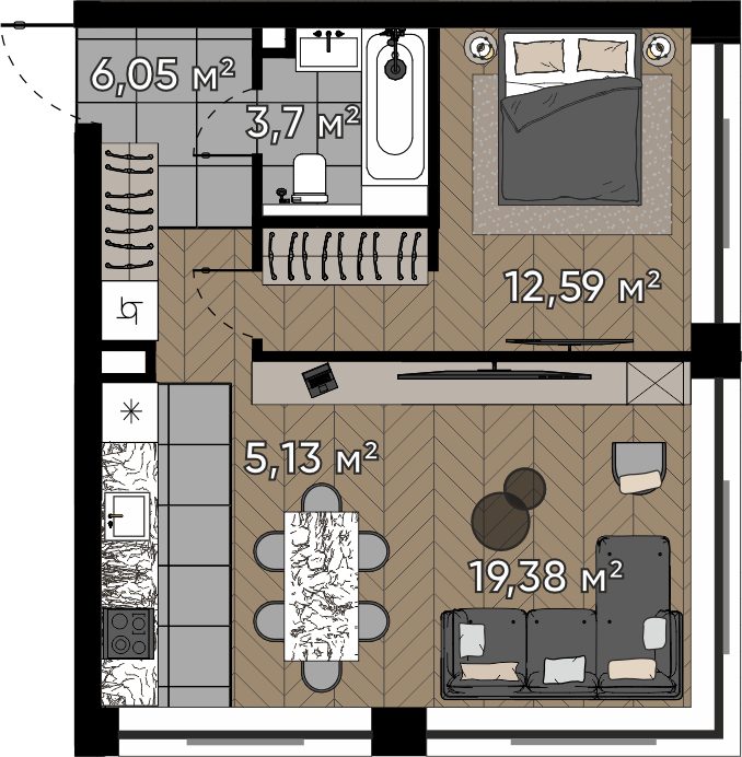 2-комнатная квартира, 46,9 м²