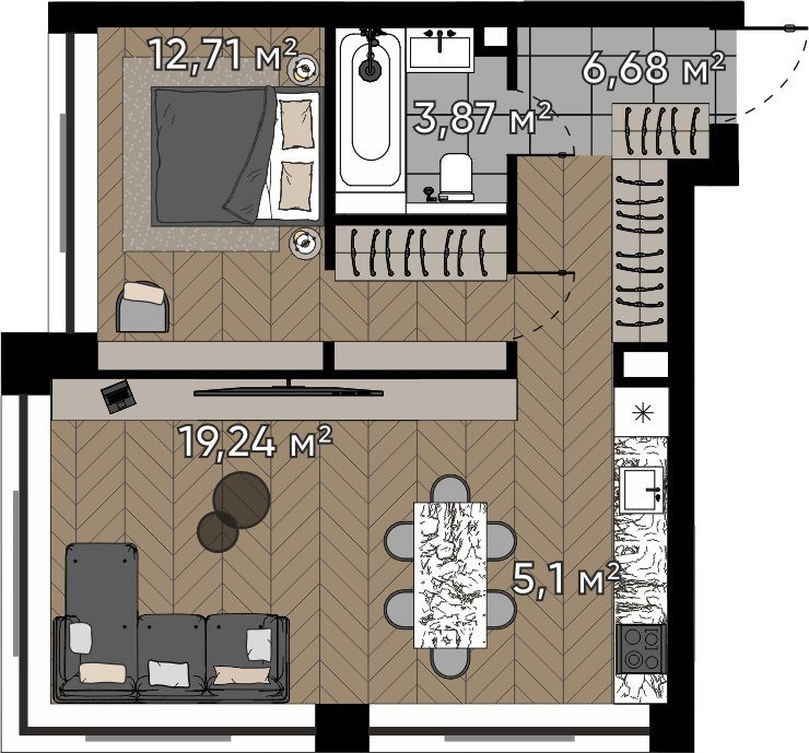 2-комнатная квартира, 47,6 м²