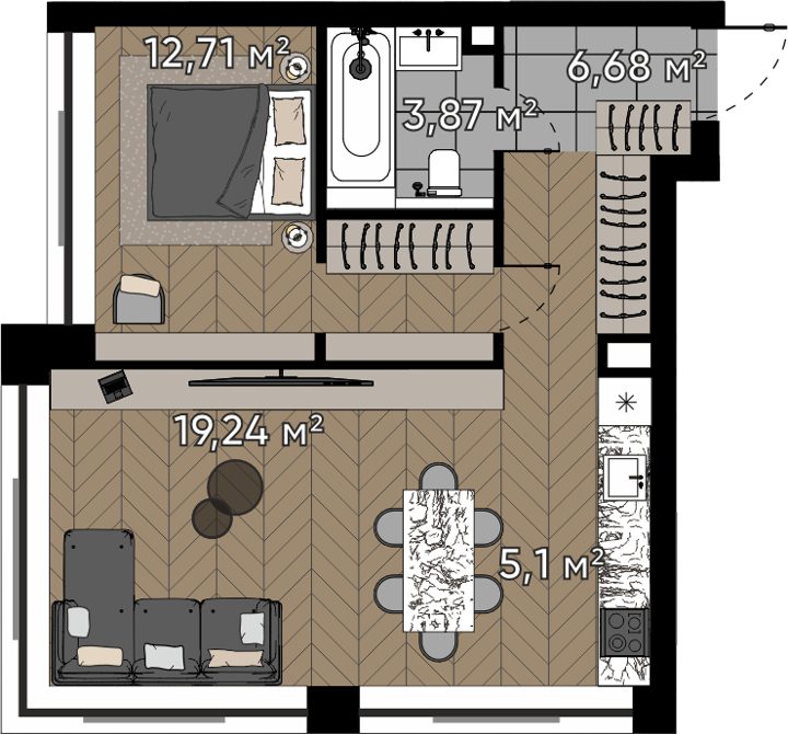 2-комнатная квартира, 47,6 м²
