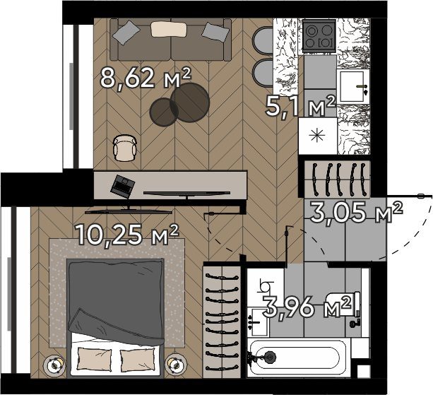 2-комнатная квартира, 31 м²