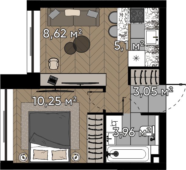 2-комнатная квартира, 31 м²