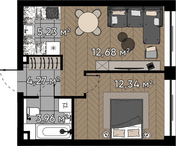 2-комнатная квартира, 38,5 м²
