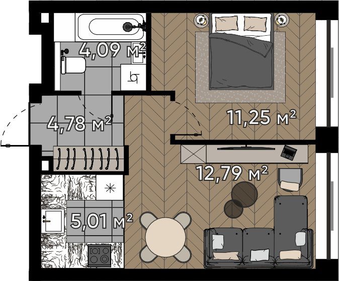2-комнатная квартира, 37,9 м²
