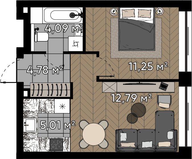 2-комнатная квартира, 37,9 м²