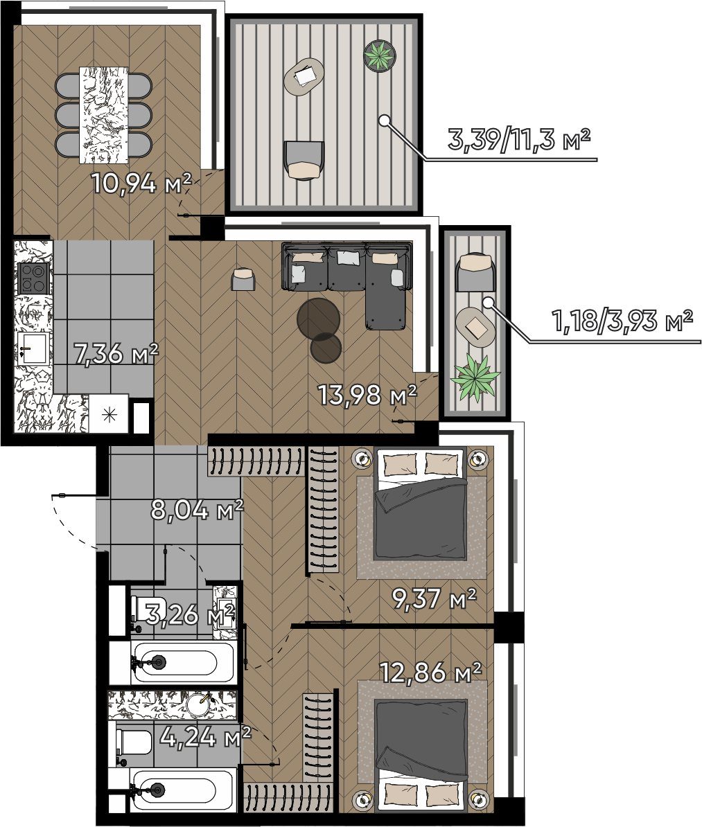 4-комнатная квартира, 74,6 м²