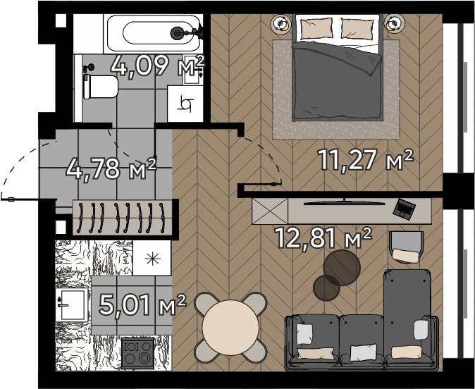 2-комнатная квартира, 38 м²