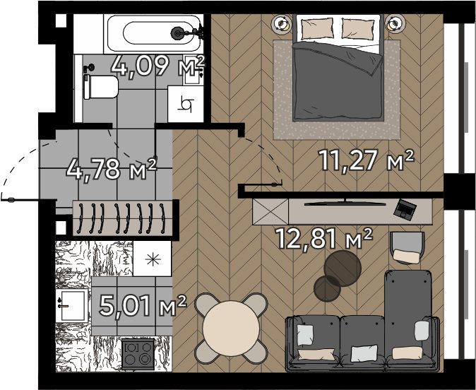 2-комнатная квартира, 38 м²
