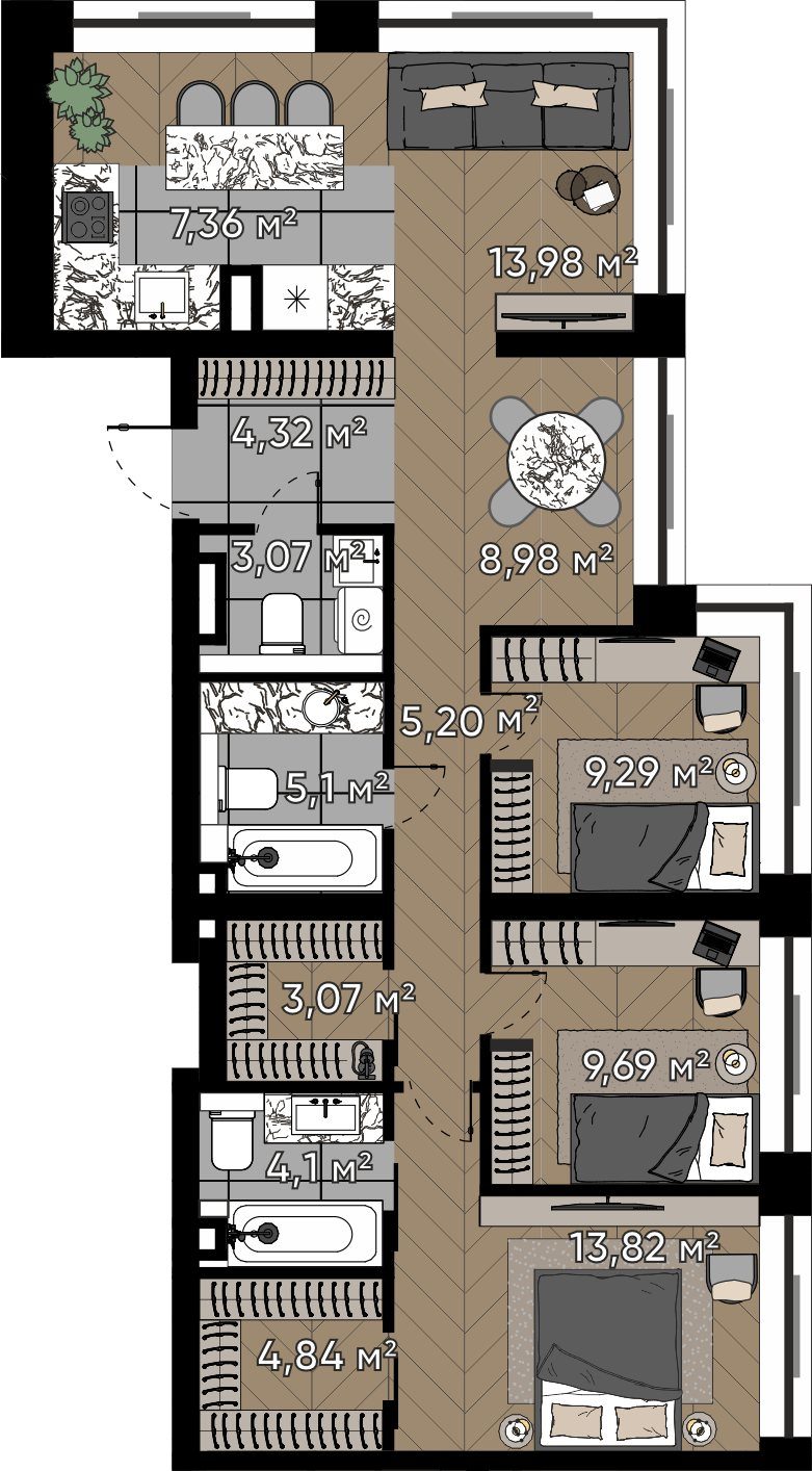 5-комнатная квартира, 92,8 м²