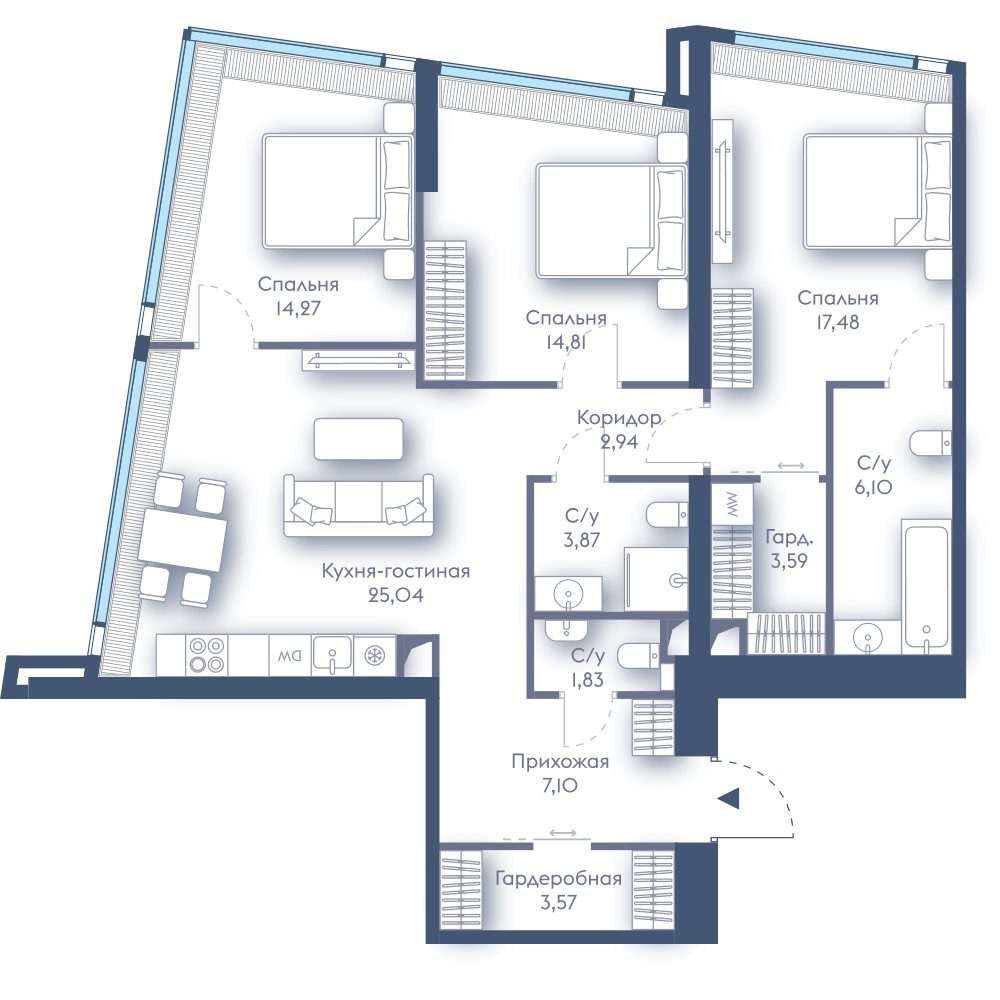 3-комнатная квартира, 100,6 м²
