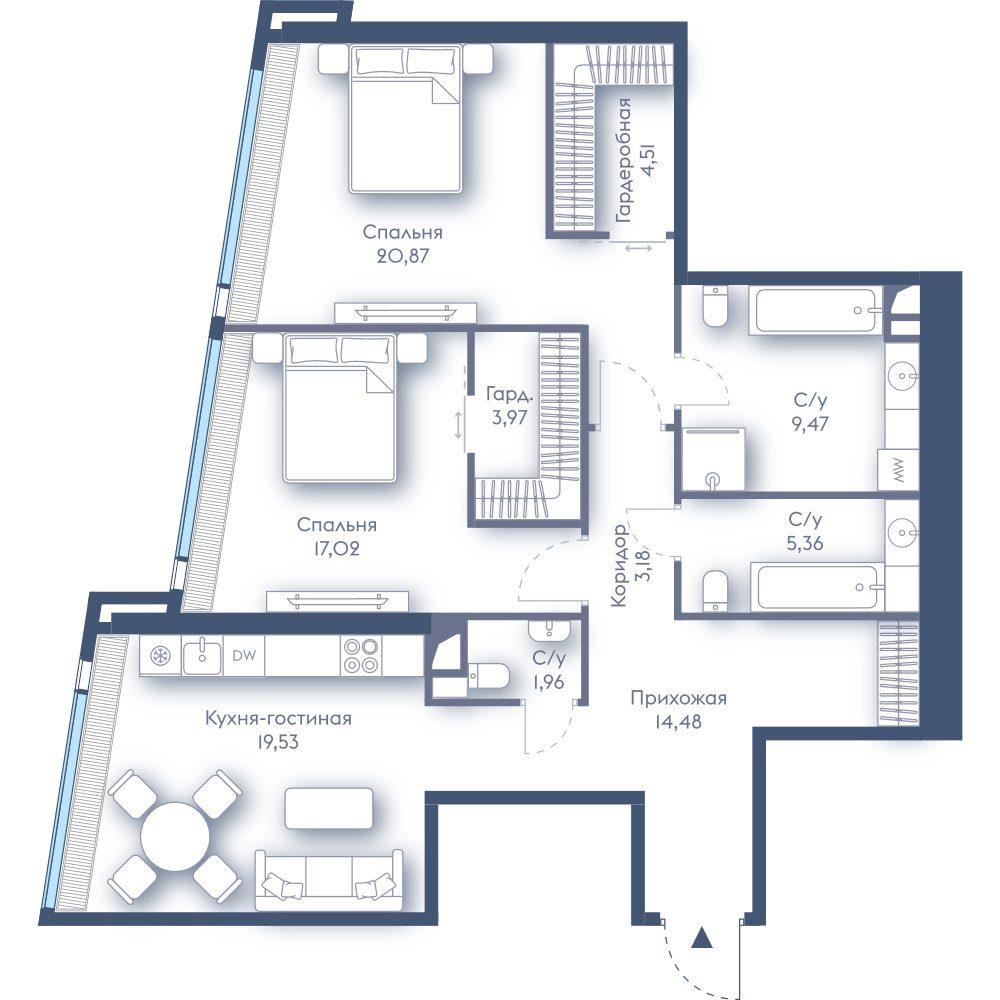 2-комнатная квартира, 100,3 м²