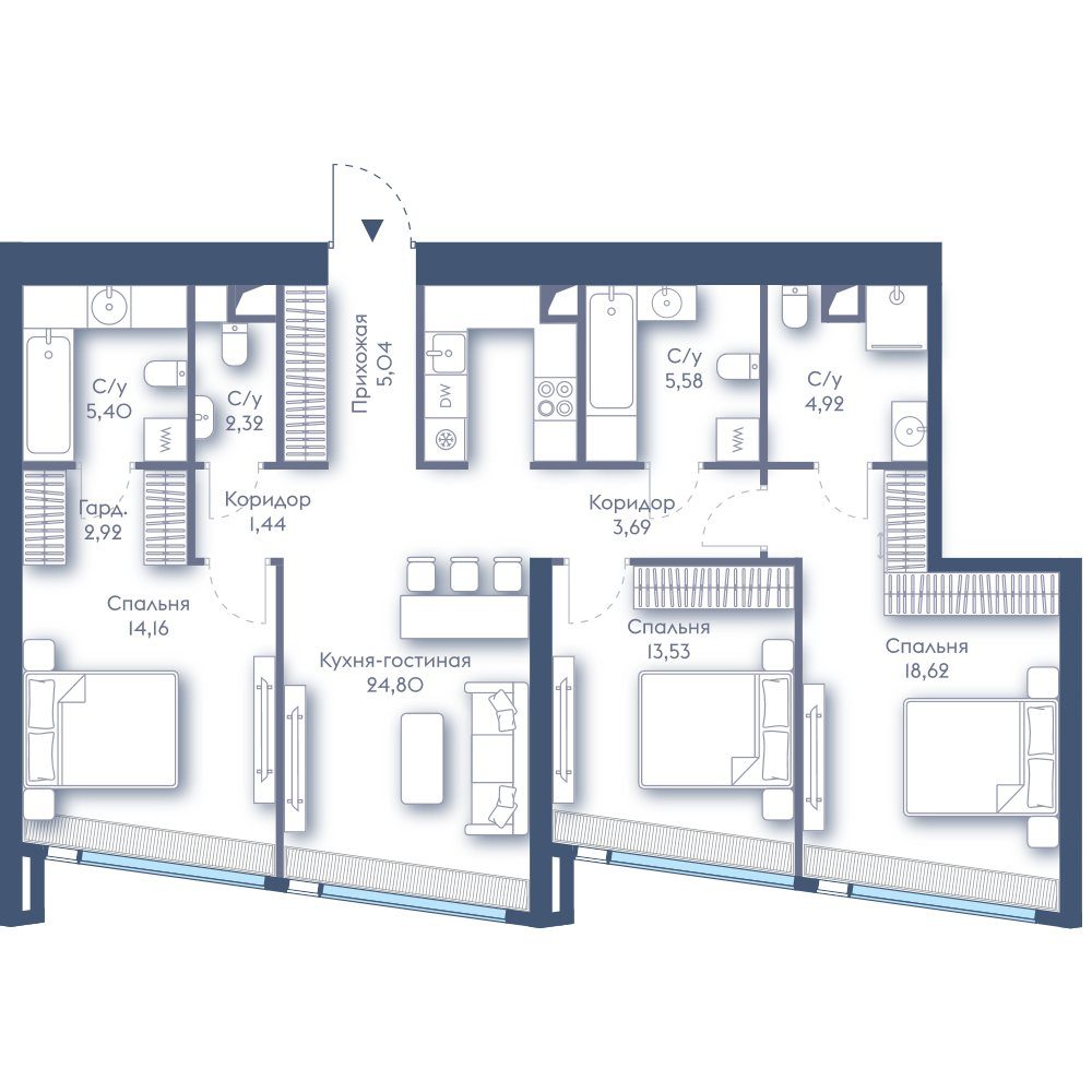 3-комнатная квартира, 102,4 м²