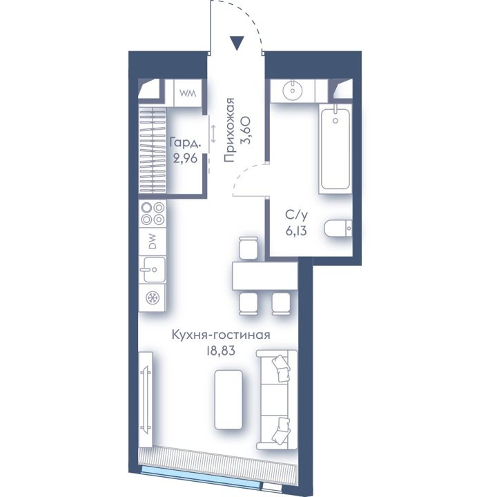 1-комнатная квартира, 31,5 м²