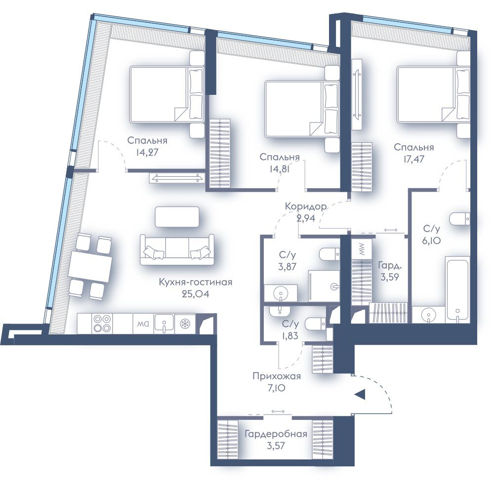 3-комнатная квартира, 100,6 м²
