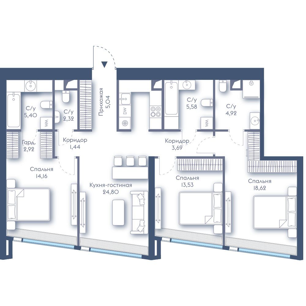 3-комнатная квартира, 102,4 м²