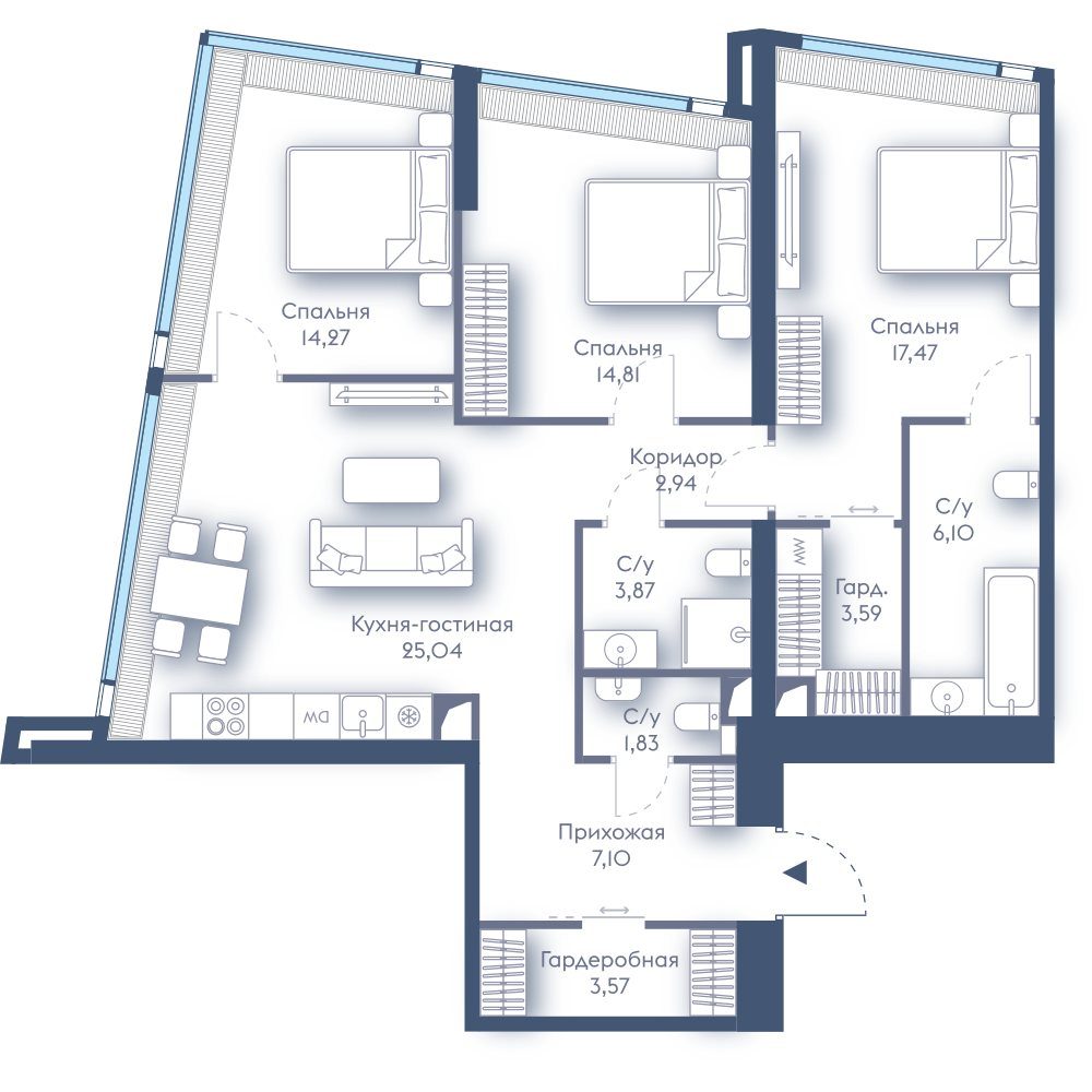 3-комнатная квартира, 100,6 м²