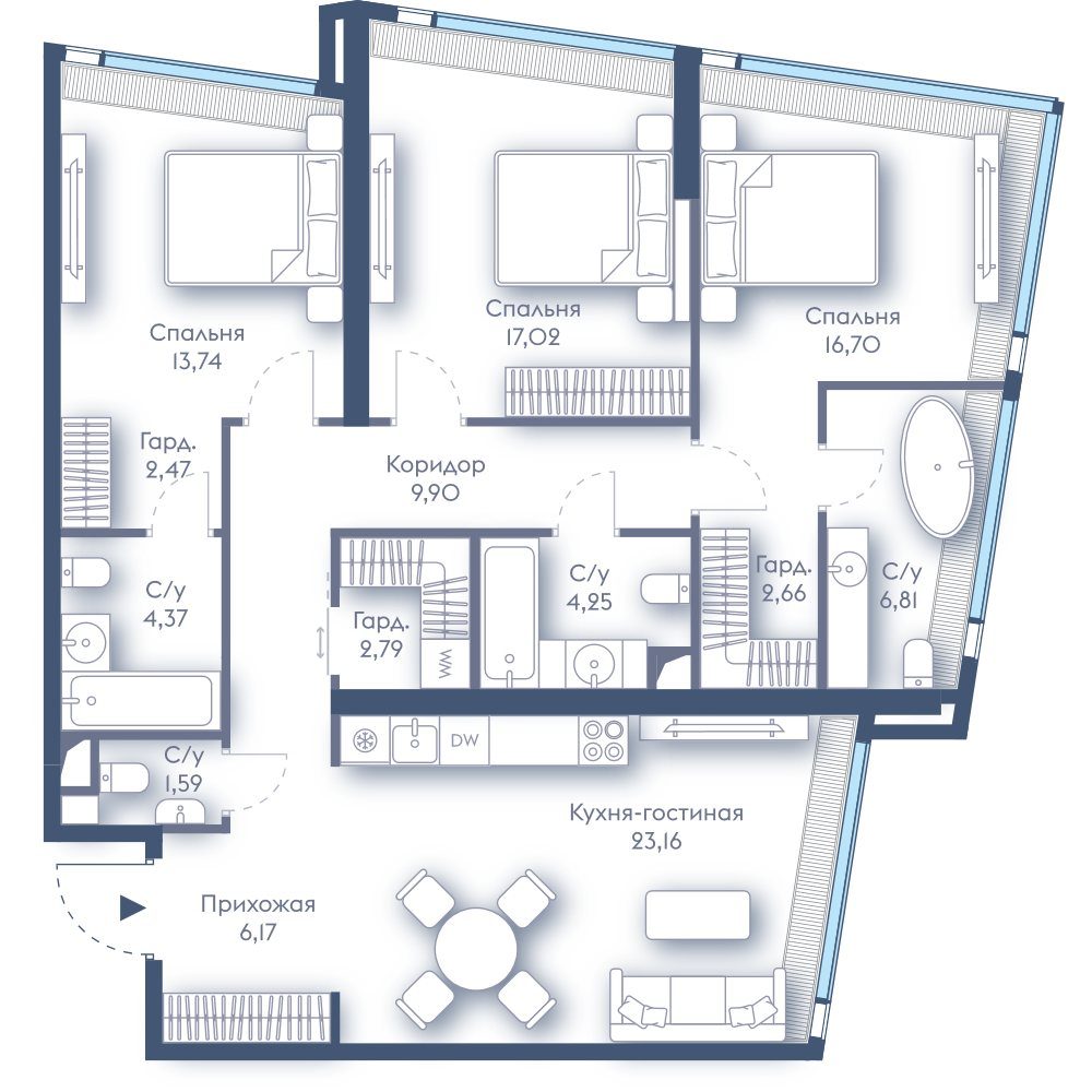 3-комнатная квартира, 111,6 м²
