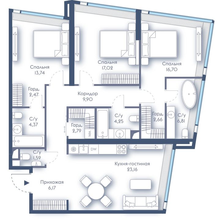 3-комнатная квартира, 111,6 м²